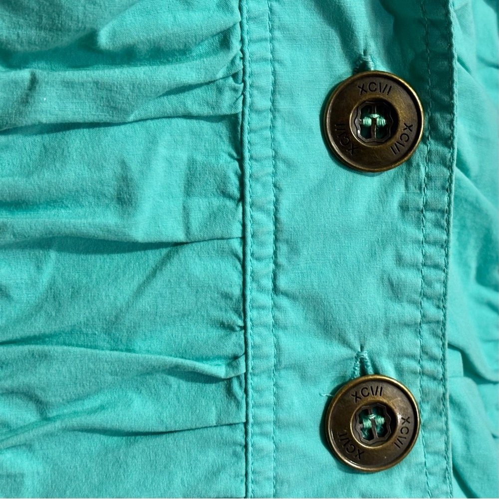 XCVI Teal Ruched Front 3/4 Sleeve Lightweight Blazer Jacket Size Small - Picture 4 of 8